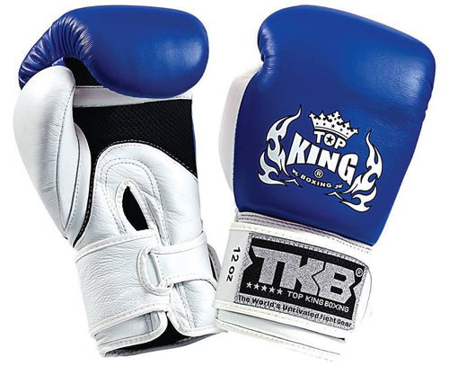 Boxing Gloves - Top King Blue / White "Double Lock" Boxing Gloves