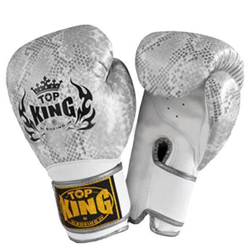 Boxing Gloves - Top King Silver / White "Snake" Boxing Gloves